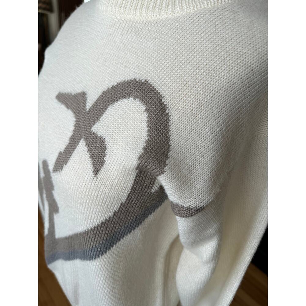 Vintage Sweater, 80s Abstract Koret, Tan Gray Print, Neutral Wool Blend, Women L - Picture 3 of 5